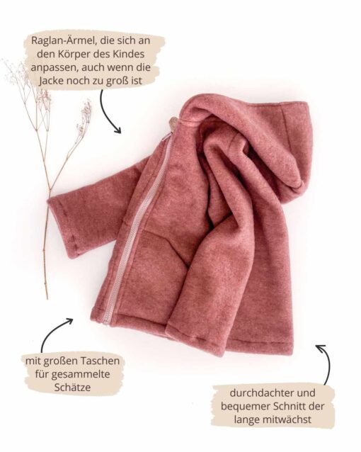 Kinder Fleecejacke mit Reißverschluss aus 100% Bio Merino-Wollfleece – Bild 7