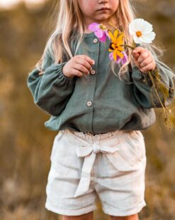 langarm Puffärmel leinen bluse für Kinder und Babys