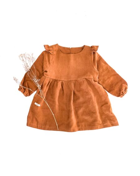 kinder baby langarm Kleid Leinenkleid Rüschen Flügelärmel