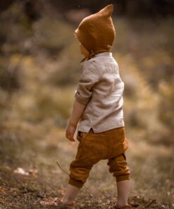 kurze Knickerbocker Baby Windelhose, Kinderhemd und Pixie aus atmungsaktivemLeinen
