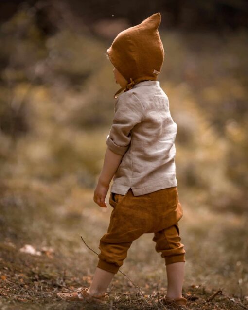 kurze Knickerbocker Baby Windelhose, Kinderhemd und Pixie aus atmungsaktivemLeinen
