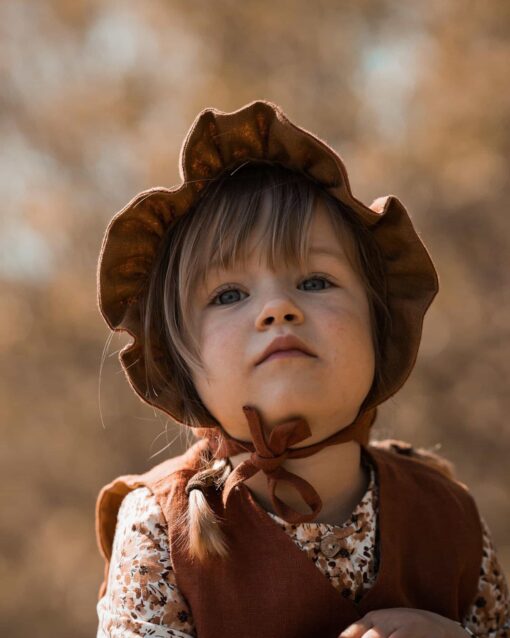 Sofortkauf: Leinen Baby Bonnet in Rost, Gr. 36-38 – Bild 5