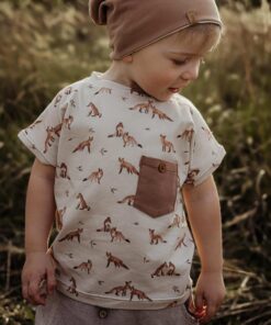 Basic T-Shirt Kindershirt mit Brusttasche Babyshirt Kurzarm Fuchsmotiv