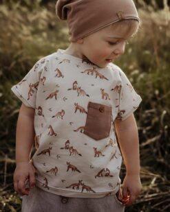 Basic T-Shirt Kindershirt mit Brusttasche Babyshirt Kurzarm Fuchsmotiv