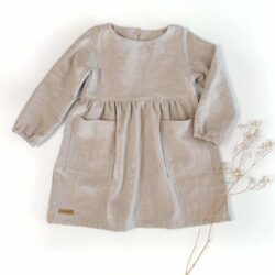 Kinder und Baby Leinenkleid langarm - Outfit für Fotoshootings, Einschulung, Weihnachten oder Hochzeit
