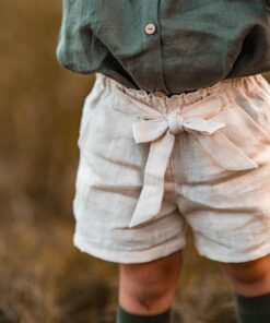Paperbag Mädchen Shorts mit Schleife aus Leinen