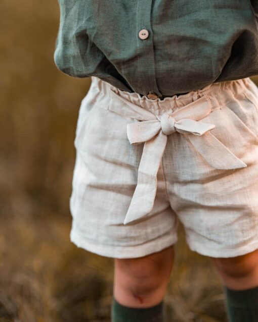 Paperbag Mädchen Shorts mit Schleife aus Leinen