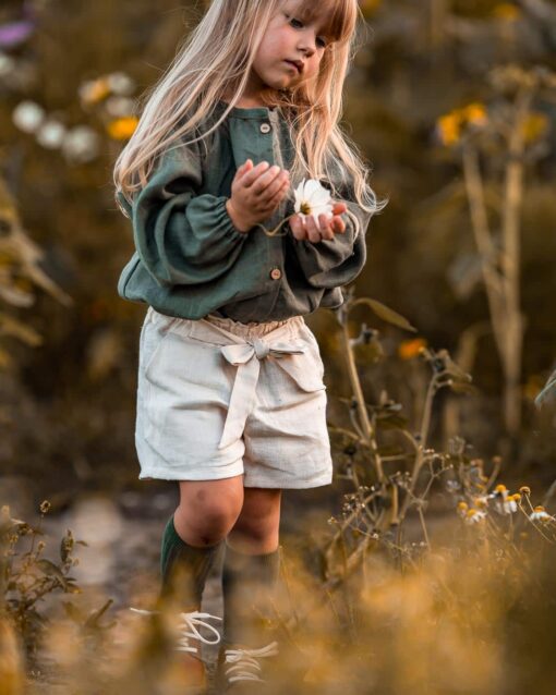 Paperbag Mädchen Shorts mit Schleife aus Leinen