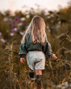 Paperbag Mädchen Shorts Sommerhose mit Schleife aus Leinen