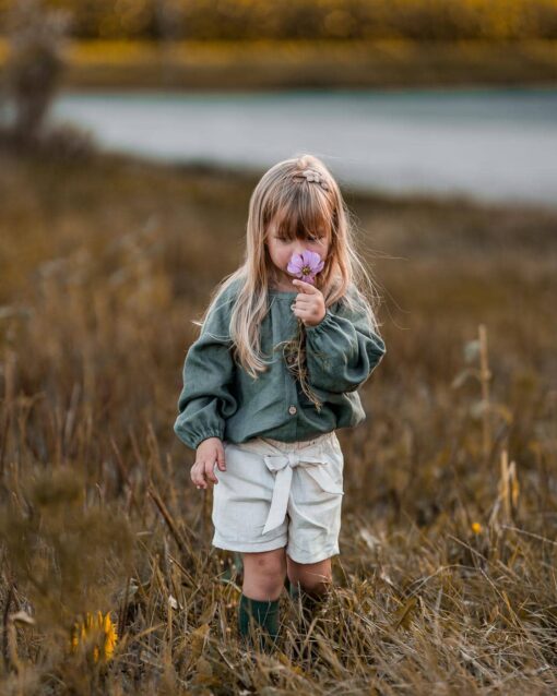 Paperbag Mädchen Sommer Shorts mit Schleife aus Leinen