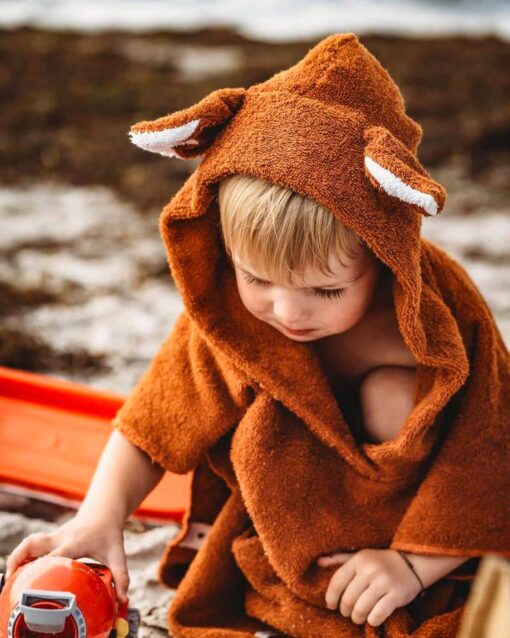 Kinder Badeponcho kapuzenhandtuch mit fuchsohren aus weichem Baumwollfrottee