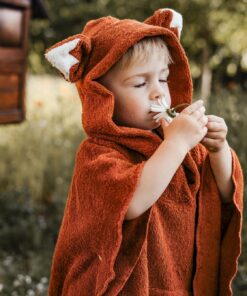 Kinder Badeponcho kapuzenhandtuch mit fuchsohren aus weichem Baumwollfrottee