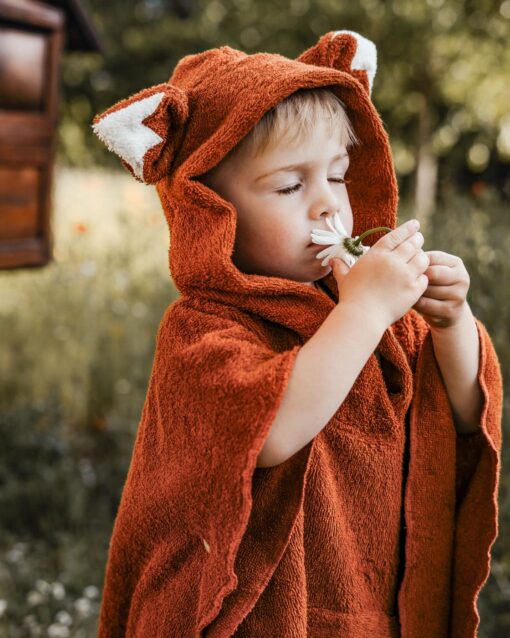 Kinder Badeponcho kapuzenhandtuch mit fuchsohren aus weichem Baumwollfrottee