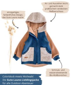 Colorblock Wollwalk Jacke mit reißverschluss Junge Blau