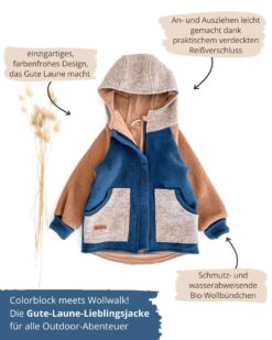 Colorblock Wollwalk Jacke mit reißverschluss Junge Blau