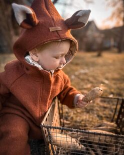 Wollwalk Overall Fuchs für Kinder und Babys - Fox Fuchsoverall mit Fuchsschwanz und Fuchsohren