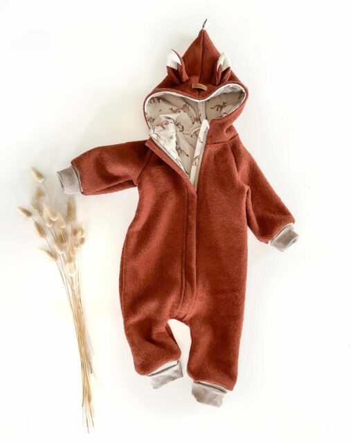 Wollwalkoverall Fuchs für Kinder und Babys - mit Fuchsschwanz und Fuchsohren