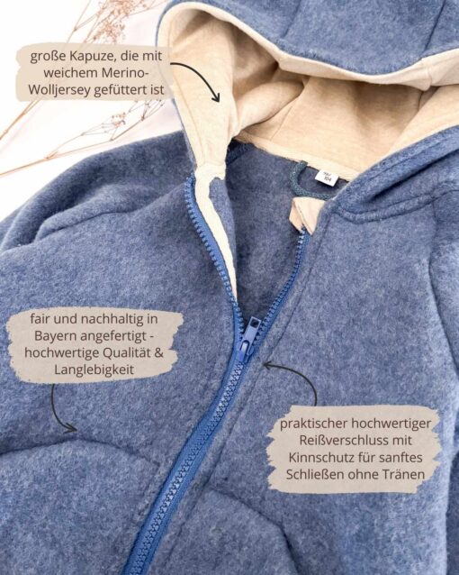 Kinder Fleecejacke mit Reißverschluss aus 100% Bio Merino-Wollfleece – Bild 8