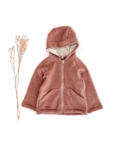 Kinder Wollfleece Jacke aus Bio Merinowolle - temperaturausgleichende Fleecejacke mit Reißverschluss in Altrosa / Rosenholz