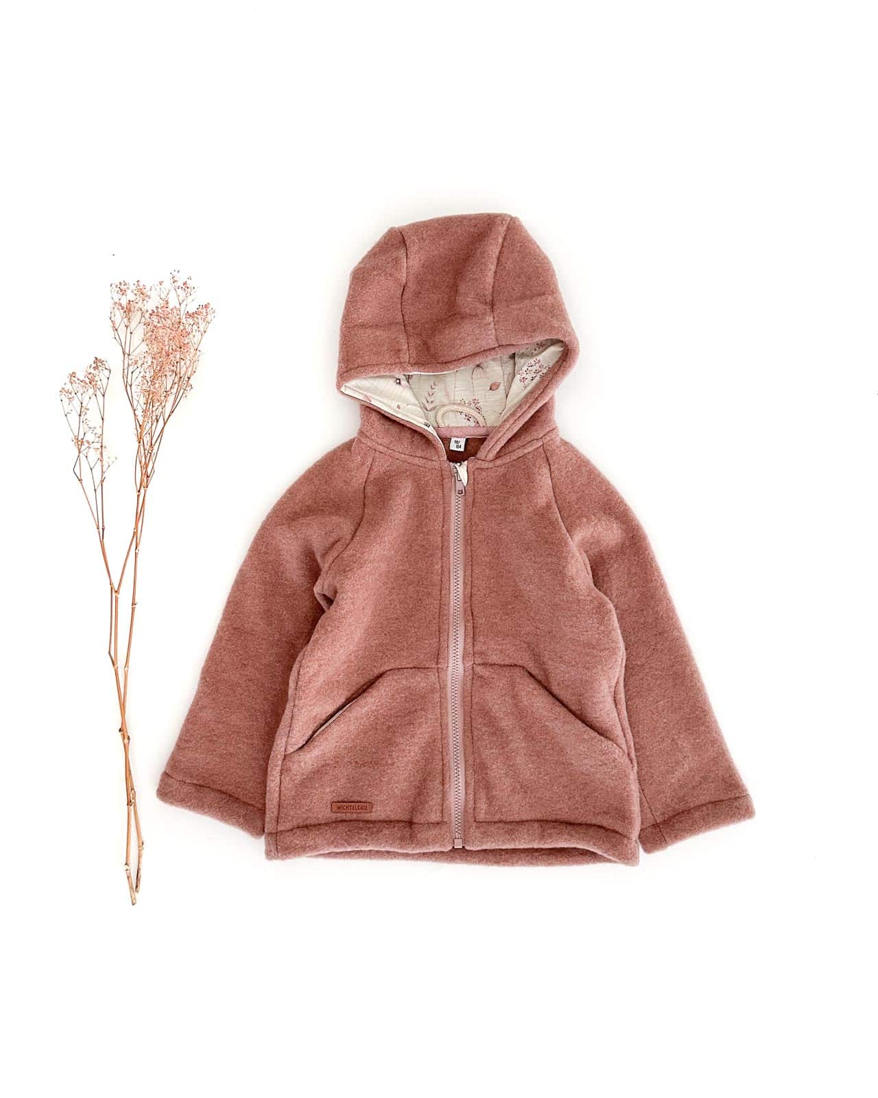 Kinder Wollfleece Jacke aus Bio Merinowolle - temperaturausgleichende Fleecejacke mit Reißverschluss in Altrosa / Rosenholz