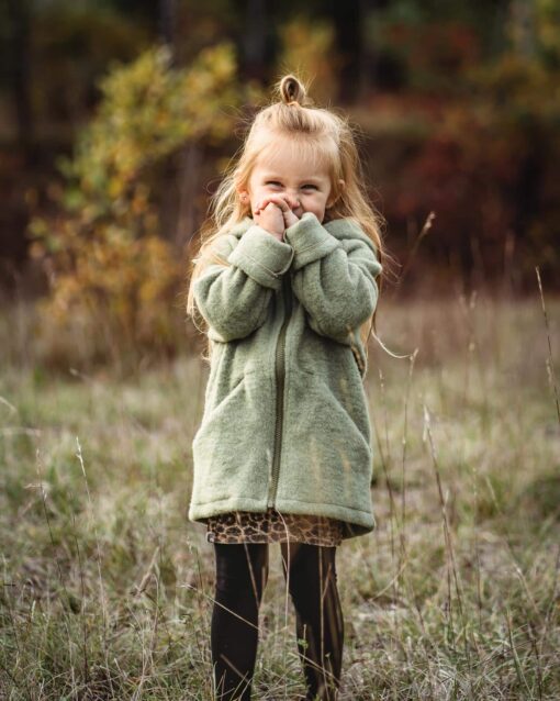 Kinder Wollfleece Jacke aus 100% Bio Merinowolle mit Reißverschluss und Taschen
