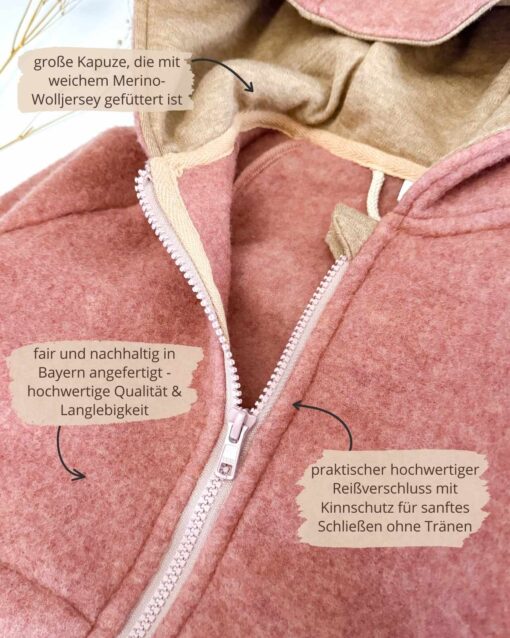 Kinder Fleecejacke mit Reißverschluss aus 100% Bio Merino-Wollfleece – Bild 10