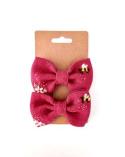 handbestickte Haarschleifen 2er-Set – Himbeere "Bienchen"