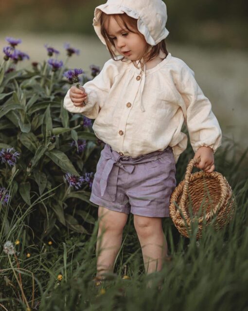 Paperbag Mädchen Shorts mit Schleife aus Leinen