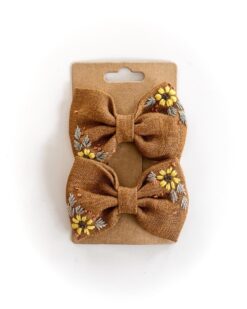 handbestickte Haarschleifen 2er-Set – Zimt "Sonnenblume"