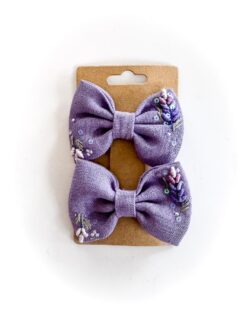 handbestickte Haarschleifen 2er-Set – Lavendel "Lavendelzweig"