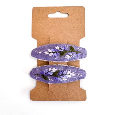 handbestickte Haarspangen 2er-Set – Lavendel "Lavendelblüte"