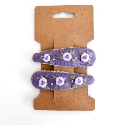 handbestickte Haarspangen 2er-Set – Lavendel "Blütentraum"