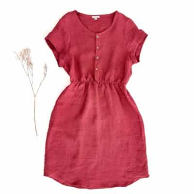 Sofortkauf: Damen Leinenkleid mit Knopfleiste in Himbeere, Gr. S (34/36)