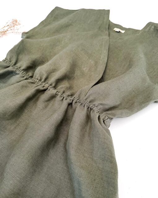 Damen Frauen Leinen Wickeloptik Kleid Sommerkleid, linen wrap summer dress