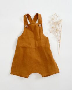 Sofortkauf: kurze Leinen Latzhose/ Salopette in Zimt, Gr. 74/80