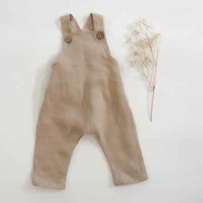 Sofortkauf: lange Leinen Latzhose/ Salopette in Sand, Gr. 62/68