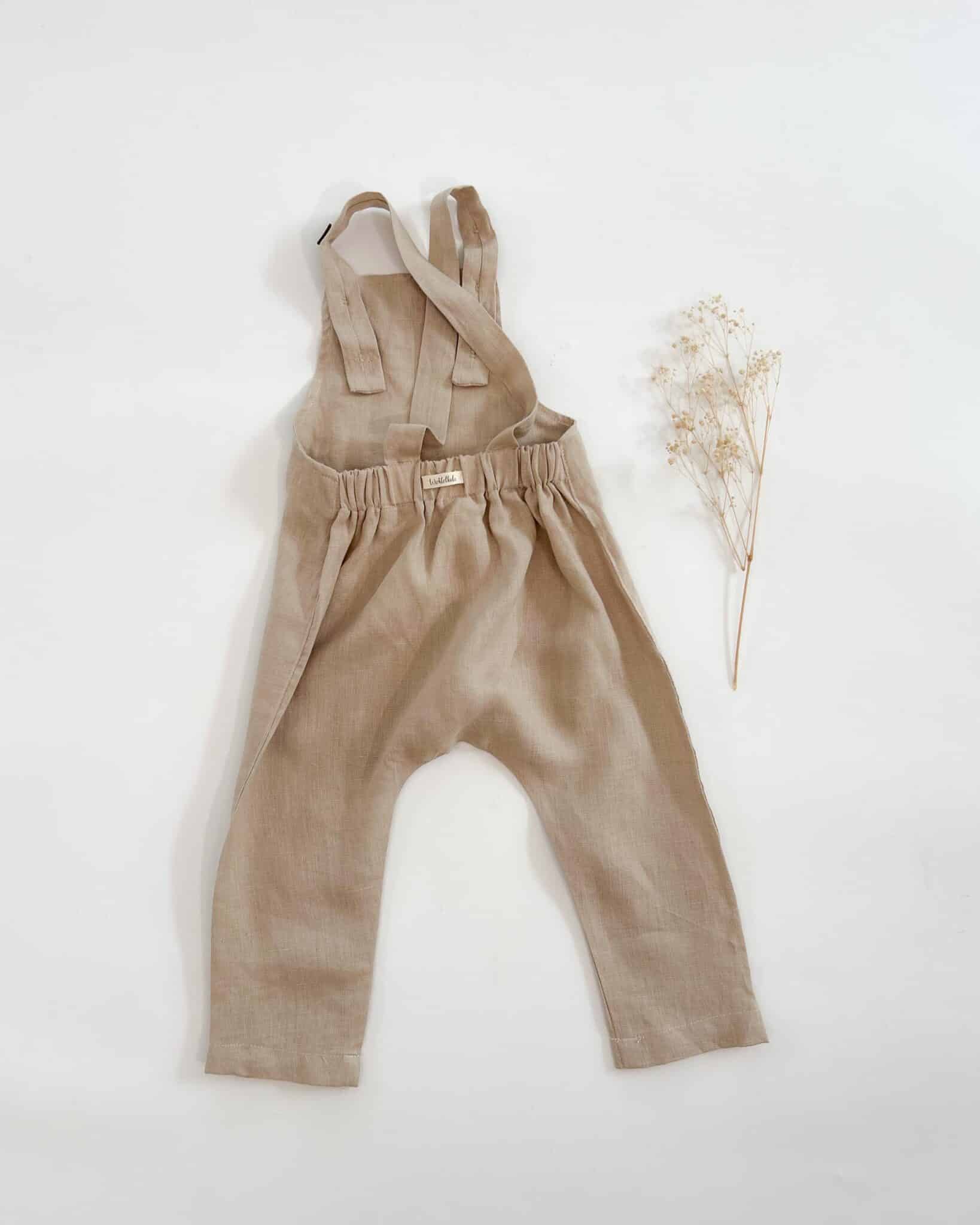 Sofortkauf: lange Leinen Latzhose/ Salopette in Sand, Gr. 86/92 – Bild 3