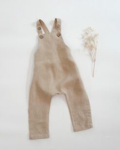 Sofortkauf: lange Leinen Latzhose/ Salopette in Sand, Gr. 86/92