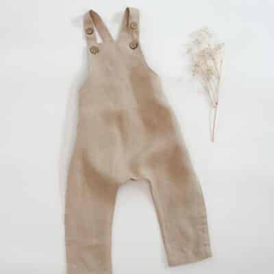 Sofortkauf: lange Leinen Latzhose/ Salopette in Sand, Gr. 86/92