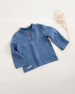 Sofortkauf: langärmliges Leinen-Shirt in Sommerblau, Gr. 98/104