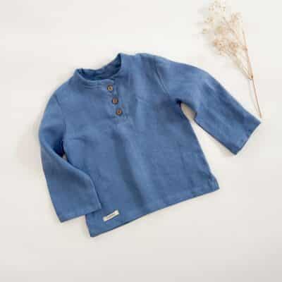 Sofortkauf: langärmliges Leinen-Shirt in Sommerblau, Gr. 98/104