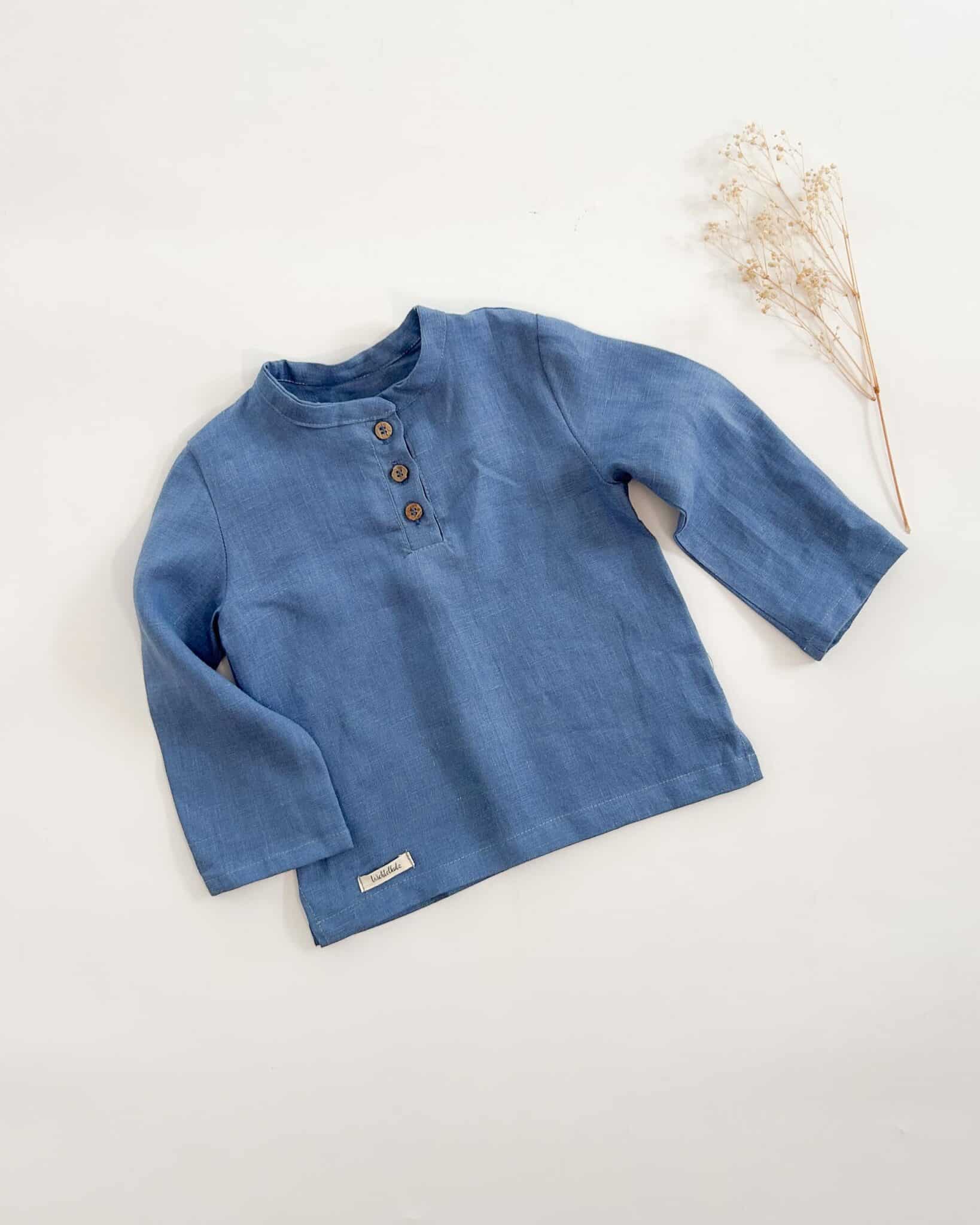 Sofortkauf: langärmliges Leinen-Shirt in Sommerblau, Gr. 98/104