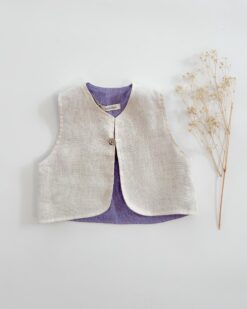 Sofortkauf: Leinen Weste in Wollweiß & Lavendel, Gr. 62/68