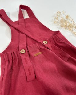 Alternative view of Sofortkauf: lange Leinen Latzhose/ Salopette mit Taschen in Himbeere, Gr. 110/116