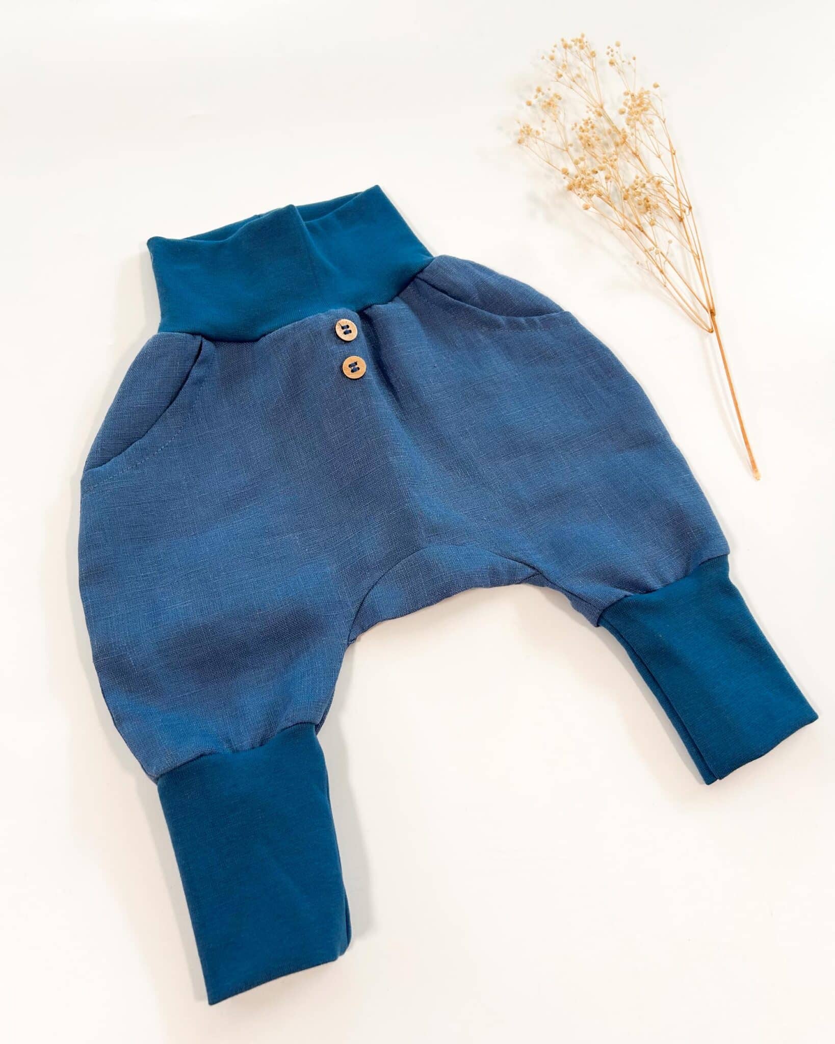 Sofortkauf: Leinen Knickerbocker in Sommerblau, Gr. 62/68 – Bild 5