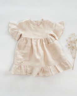 Sofortkauf: Mädchen Volantkleid aus Leinen in Wollweiß, Gr. 86/92