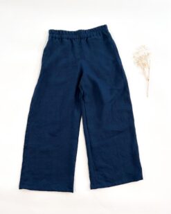 Sofortkauf: Damen Leinenhose mit weitem Bein und Taschen in Marineblau, Gr. M (38/40)