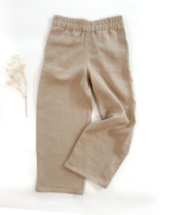 Sofortkauf: Damen Leinenhose mit weitem Bein und Taschen in Sand, Gr. M (38/40)