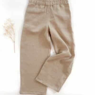 Sofortkauf: Damen Leinenhose mit weitem Bein und Taschen in Sand, Gr. M (38/40)