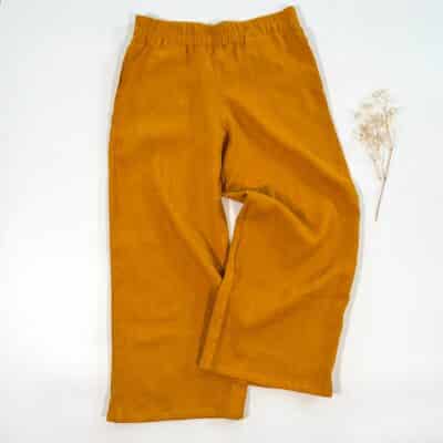 Sofortkauf: Damen Leinenhose mit weitem Bein und Taschen in Senf, Gr. L (42/44)